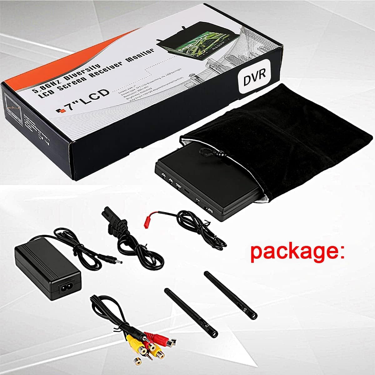 SoloGood 5.8Ghz 7Inch FPV Monitor with DVR 40Channels 800 x 480 LCD Monitor/Display Screen Receiver Monitor Built in Battery for FPV Drone Quadcopter RC Car¡­