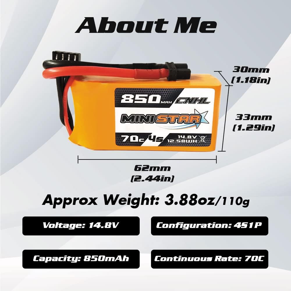CNHL 4S Lipo Battery 850mAh 70C 14.8V lipo Battery with xt30u for RC Airplane Helicopter Quadcopter multirotor FPV Racing Drone(2pcs)