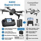 E88 Drone with Screen Controller with SD card, Foldable Mini Drone for Beginners, 2 Batteries, 360¡ã Flips Waypoint Fly, Active Obstacle Avoidance, One Key Take Off/Landing. (2 batteries - Black)