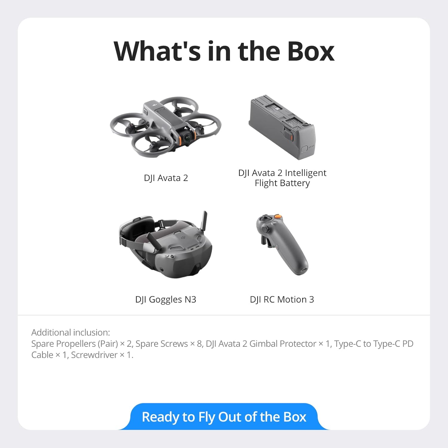 DJI Avata 2 Fly Smart Combo (Single Battery), FPV Drone with Camera 4K, Immersive Experience, One-Push Acrobatics, Built-in Propeller Guard, 155¡ã FOV, Camera Drone with Goggles N3 and RC Motion 3