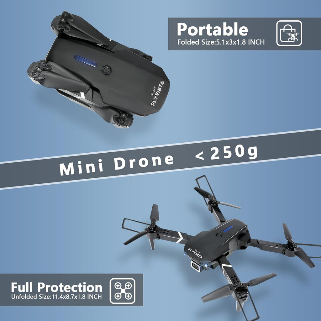 FLYVISTA Mini Drone with Camera for Adults Kids, 1080P WiFi FPV Camera Drone with 3 Batteries, One-Click Take Off/Landing, Altitude Hold, Headless Mode, 360¡ã Flips, 3-Gear Speeds, Emergency Stop, Carrying Case, Toys Gifts for Kids and Adults Beginner