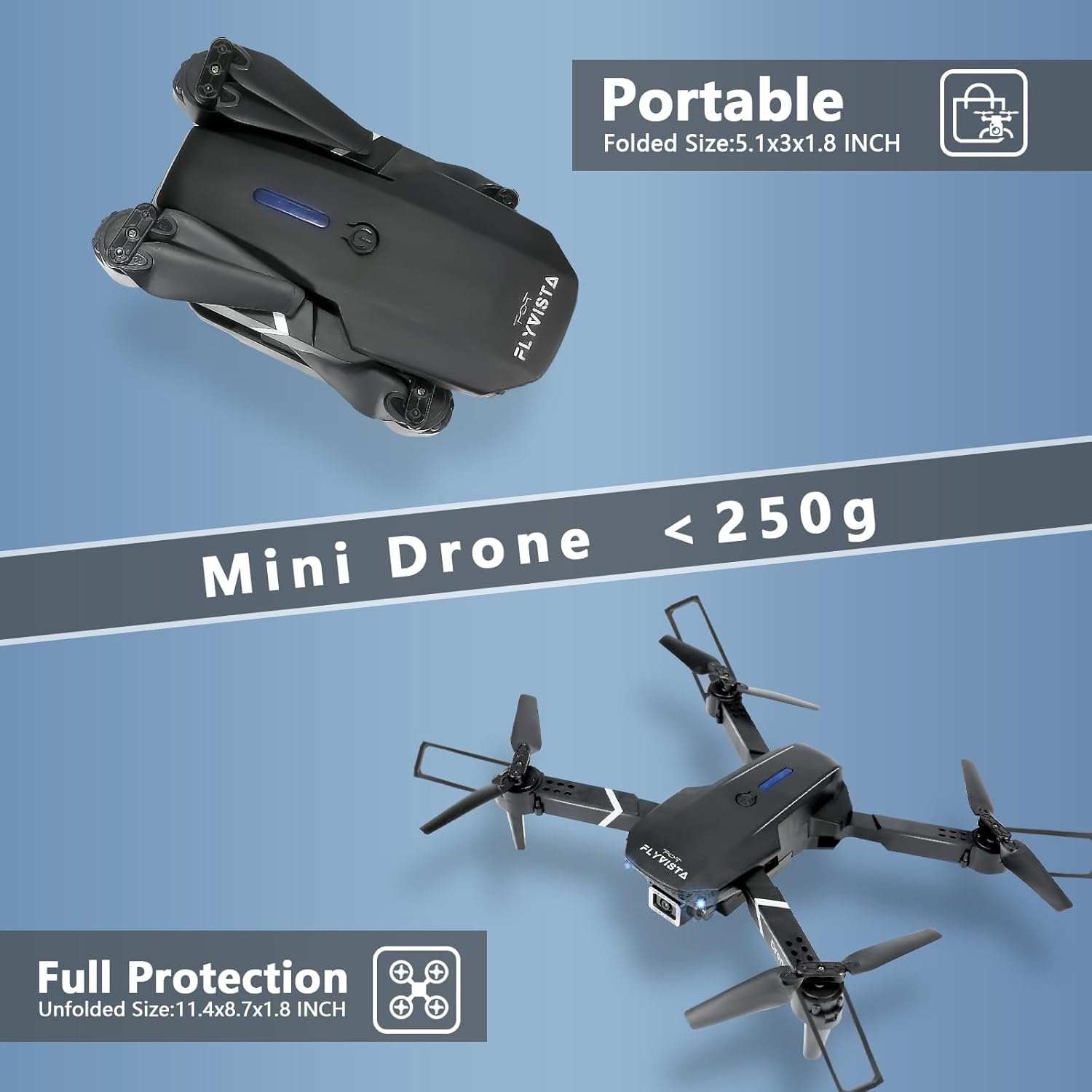 FLYVISTA Mini Drone with Camera for Adults Kids, 1080P WiFi FPV Camera Drone with 3 Batteries, One-Click Take Off/Landing, Altitude Hold, Headless Mode, 360¡ã Flips, 3-Gear Speeds, Emergency Stop, Carrying Case, Toys Gifts for Kids and Adults Beginner