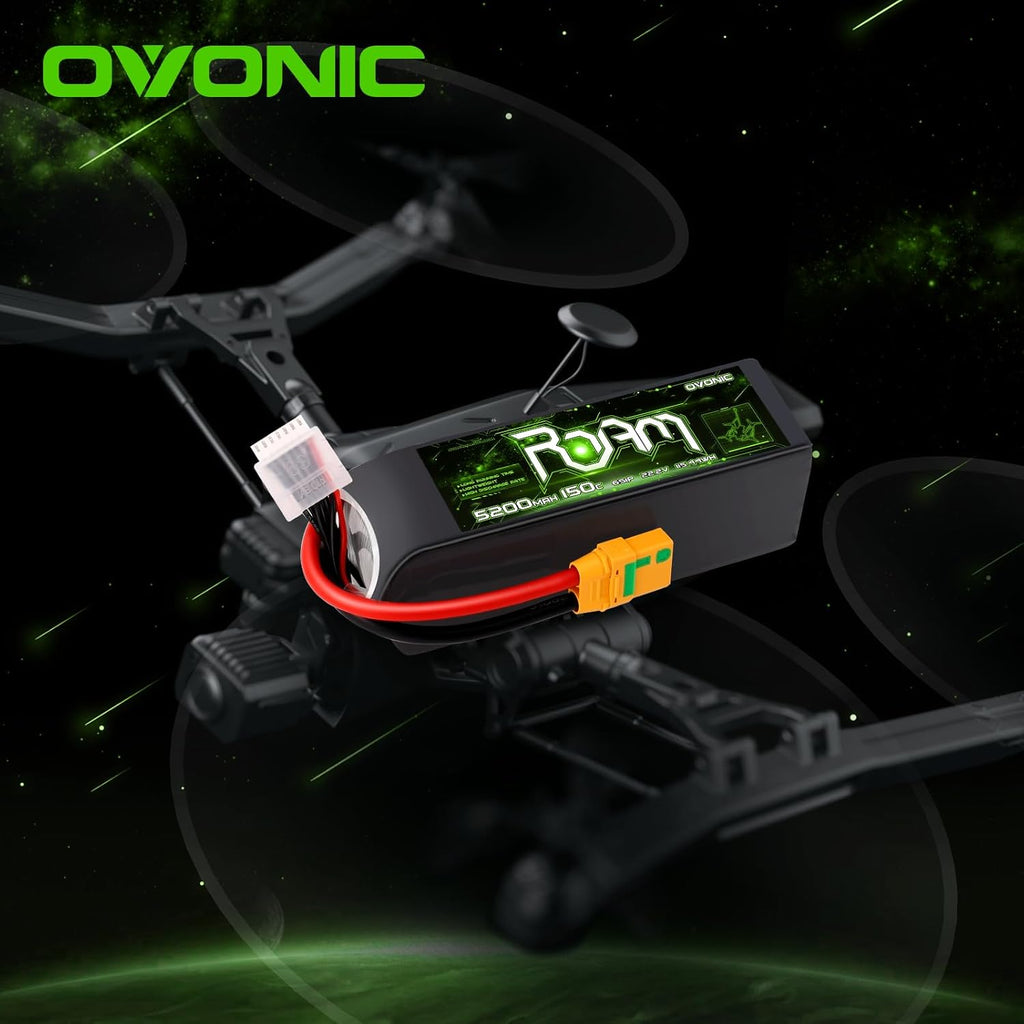 OVONIC Roam Series 6S Lipo Battery 5200mAh 6S1P 150C 22.2V Long Range Lipo Battery with XT90-S Anti Spark Plug for 7-10 inch Long Range Drone 6S HD Cinelifter Multirotor X-Class