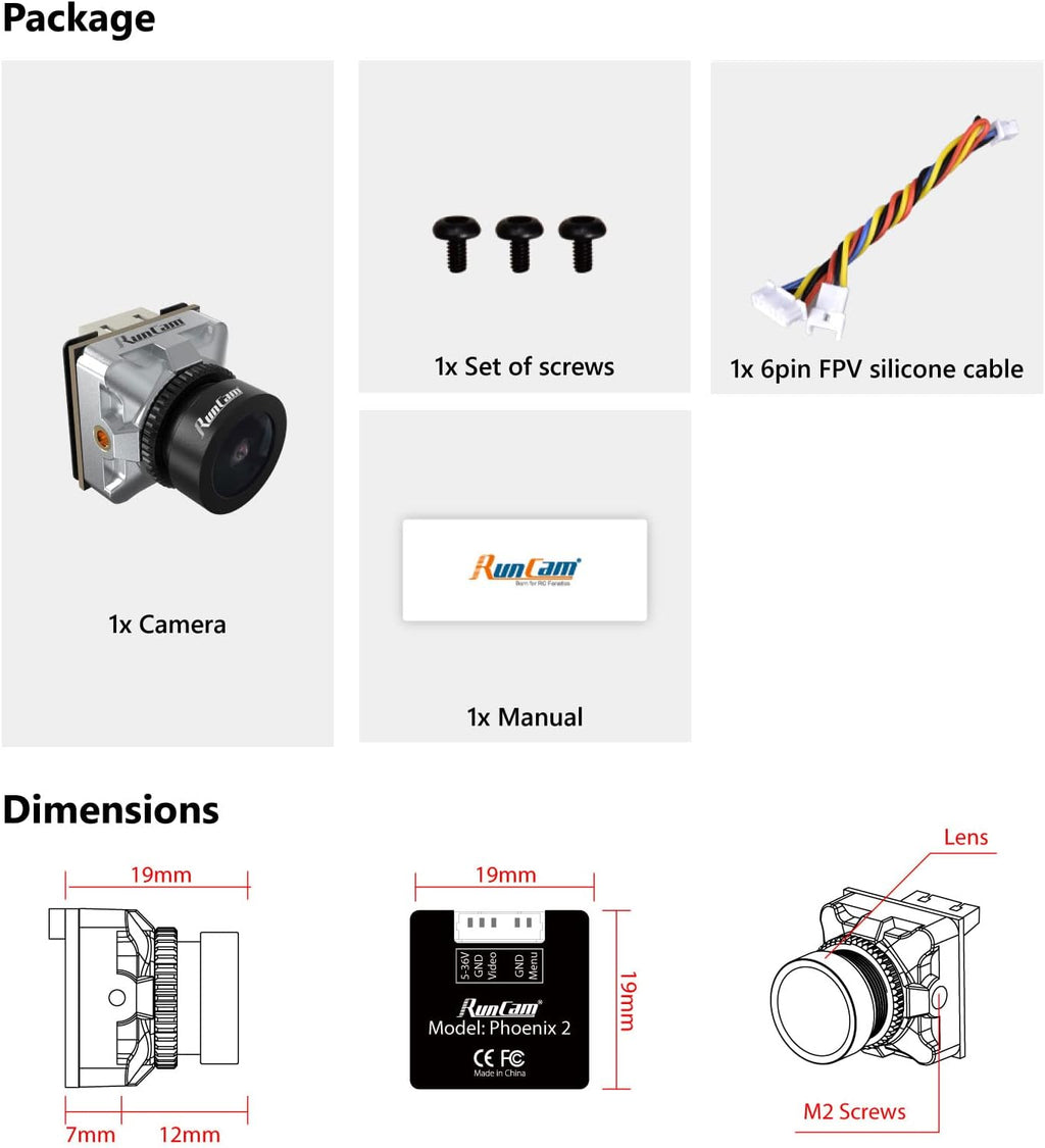 RunCam Phoenix 2 Micro FPV Camera 1000TVL FOV 155¡ã Super Global WDR Day&Night Freestyle Cam with 2.1mm Lens 4:3/16:9 Switchable for FPV Drone,etc.