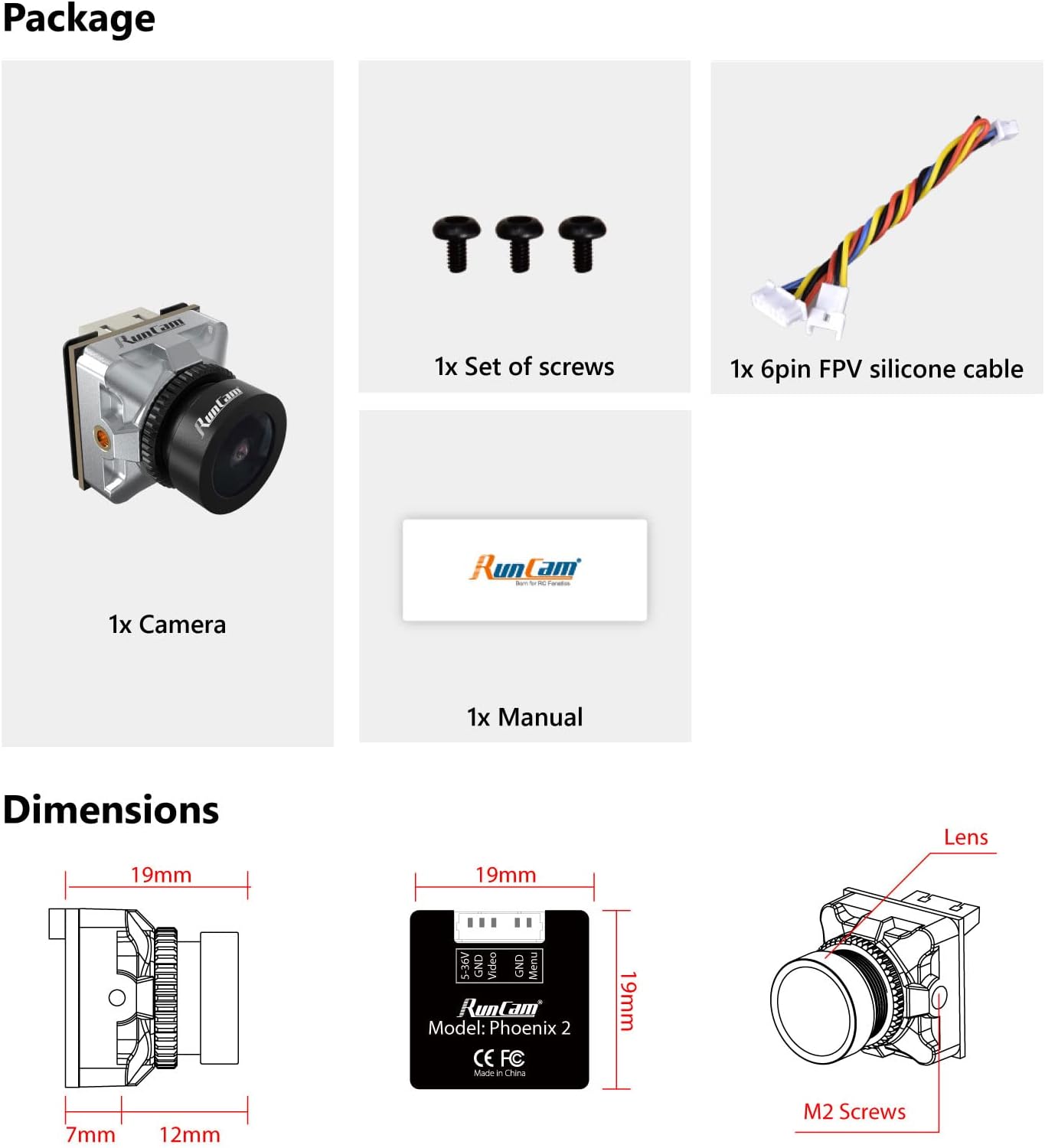 RunCam Phoenix 2 Micro FPV Camera 1000TVL FOV 155¡ã Super Global WDR Day&Night Freestyle Cam with 2.1mm Lens 4:3/16:9 Switchable for FPV Drone,etc.