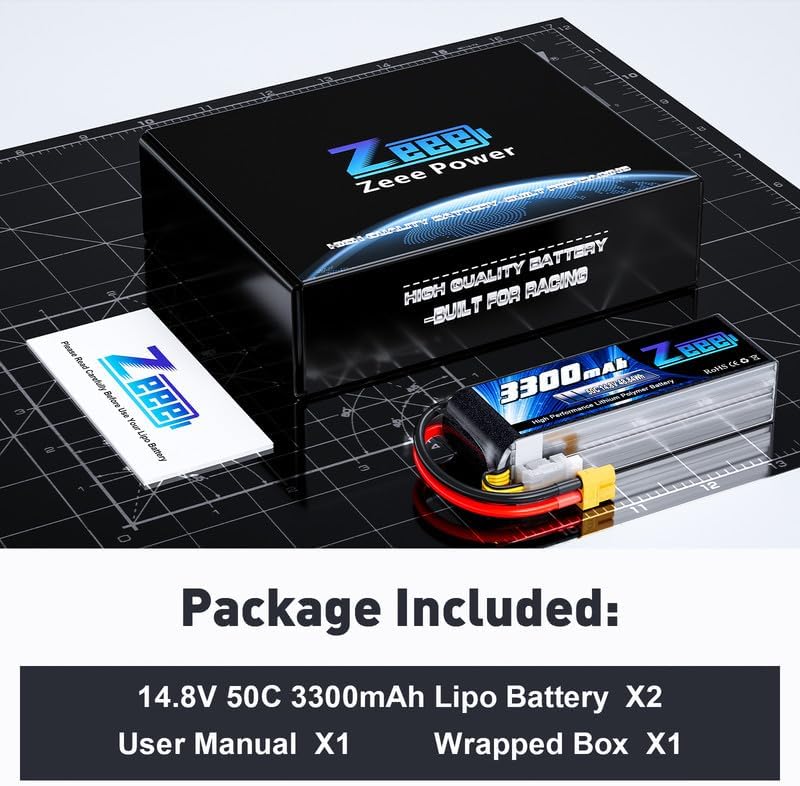 Zeee 14.8V 4S Lipo Battery 50C 3300mAh Soft Case Battery with XT60 Plug for RC Airplane Helicopter RC Boat UAV Drone FPV RC Car Truck Boat(2 Packs)