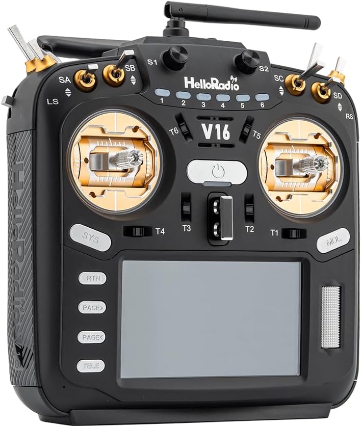 V16Max ELRS CNC Hall Gimbals Radio Transmitter, 16 Channels, 2.4G, Mode 2, for RC Drone (Gold)