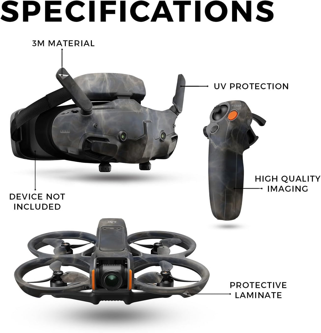 Drone Skin Compatible with DJI Avata 2 Bundle (2024) - Stormy Marble - Premium 3M Vinyl Protective Wrap Decal Cover - Easy to Apply | Crafted in The USA by MightySkins
