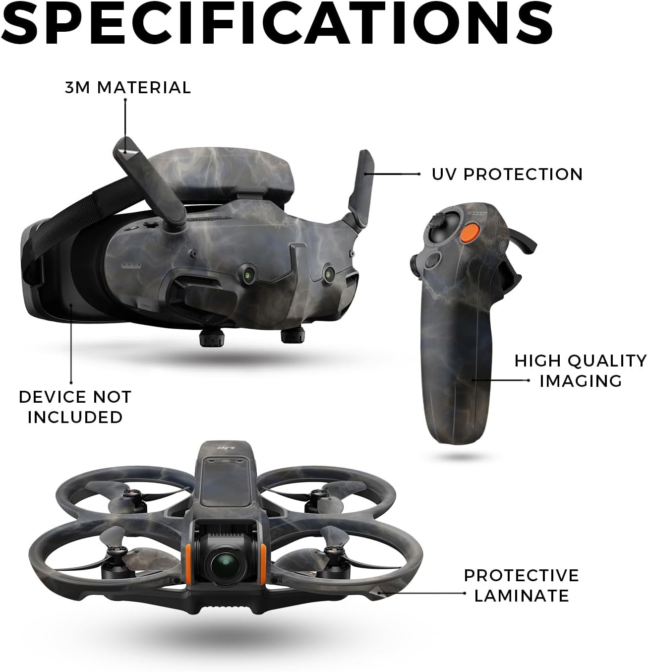 Drone Skin Compatible with DJI Avata 2 Bundle (2024) - Stormy Marble - Premium 3M Vinyl Protective Wrap Decal Cover - Easy to Apply | Crafted in The USA by MightySkins