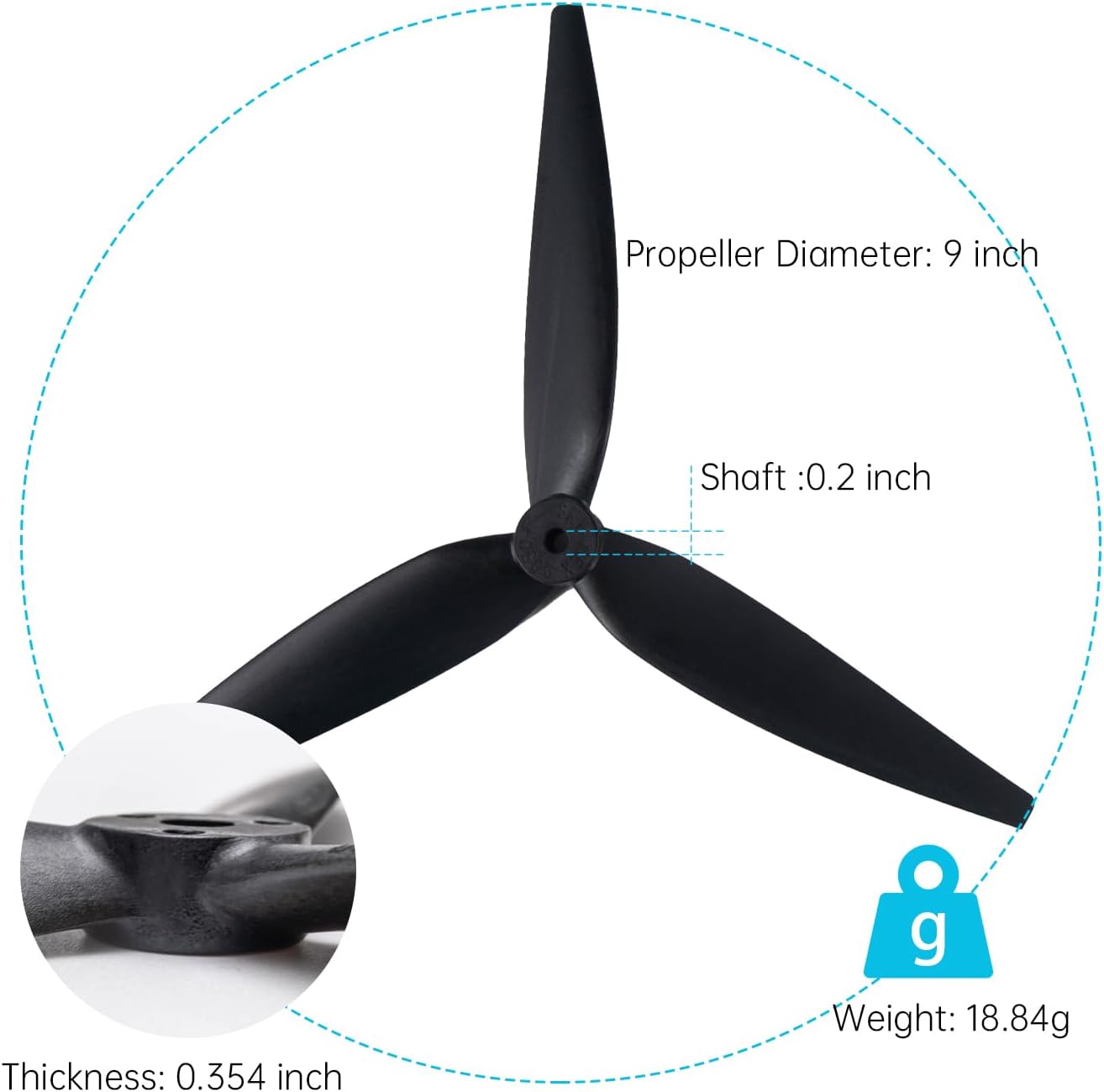 9-Inch Glass Fiber Nylon Propellers, 3-Blade Props for Cinelifter FPV Drones, Black (4 pcs - 2 CW, 2 CCW)