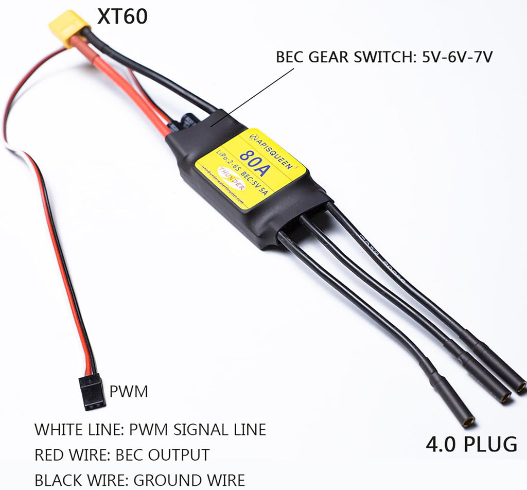 80A ESC 2-6S LiPo Brushless Electronic Speed Controller with BEC XT60 & 4.0mm Plug for RC Airplane Drone Model