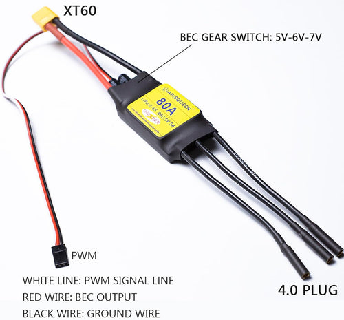 80A ESC 2-6S LiPo Brushless Electronic Speed Controller with BEC XT60 & 4.0mm Plug for RC Airplane Drone Model