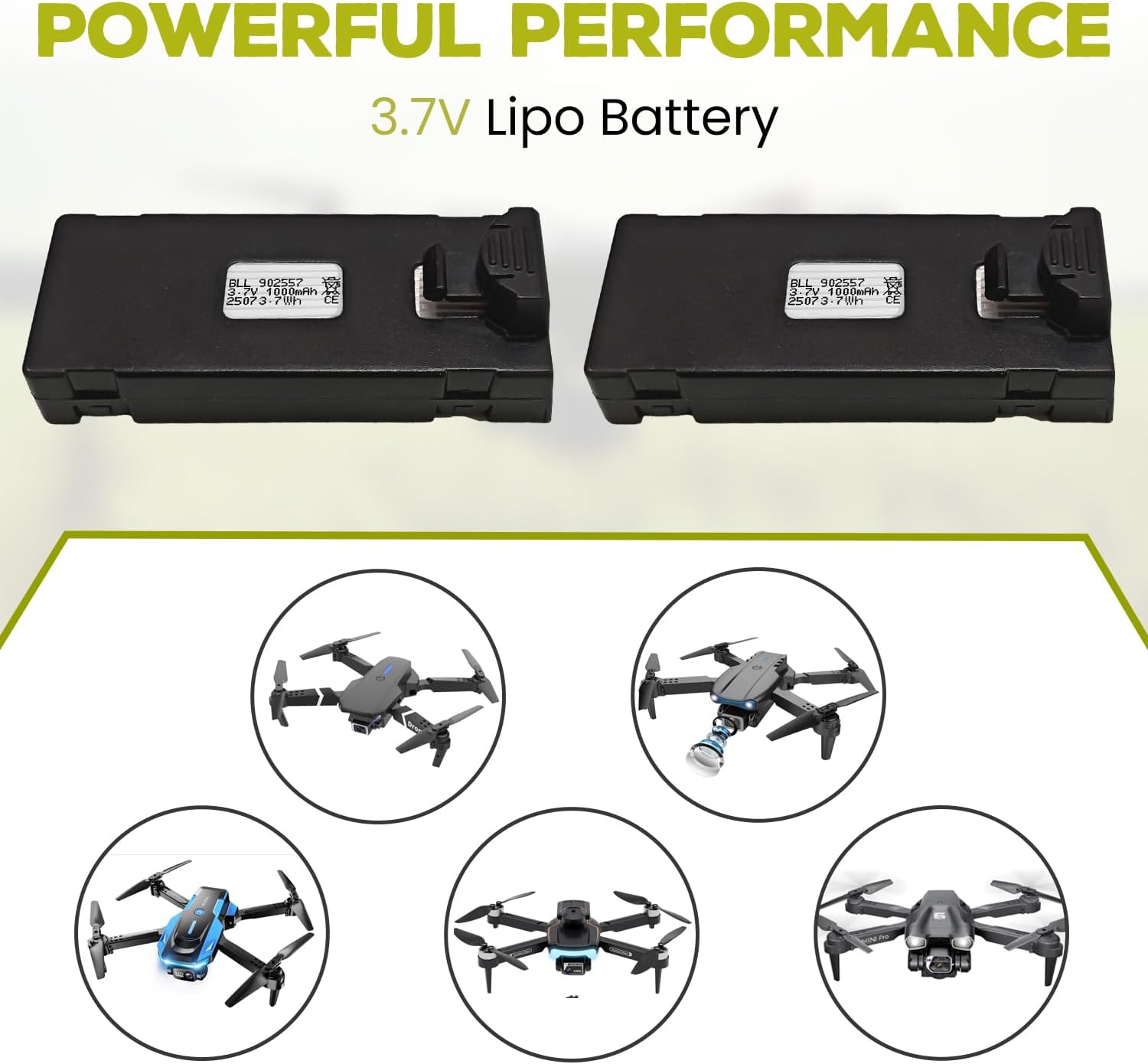sea jump 2PCS 3.7V 1000mAh Lipo Battery Suitable for E88 E88MAX E99 E99MAX BD101 P15PRO P8 A13 A15 K10MAX RC Drone, Aerial Quadcopters High-Capacity Battery Spare Parts