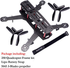 Readytosky 250mm FPV Racing Drone Frame 5 Inch Carbon Fiber Quadcopter Frame Kit with 4mm FPV Frame Arms+Lipo Battery Strap
