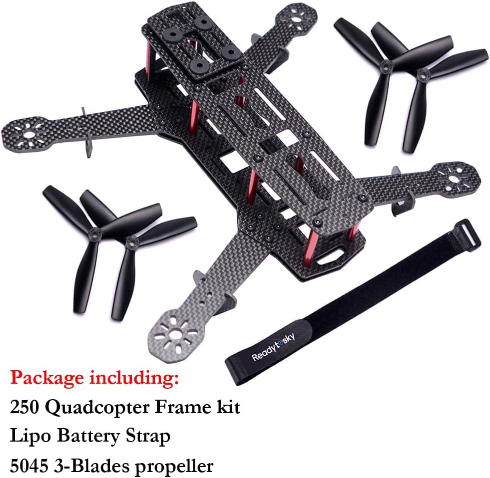 Readytosky 250mm FPV Racing Drone Frame 5 Inch Carbon Fiber Quadcopter Frame Kit with 4mm FPV Frame Arms+Lipo Battery Strap