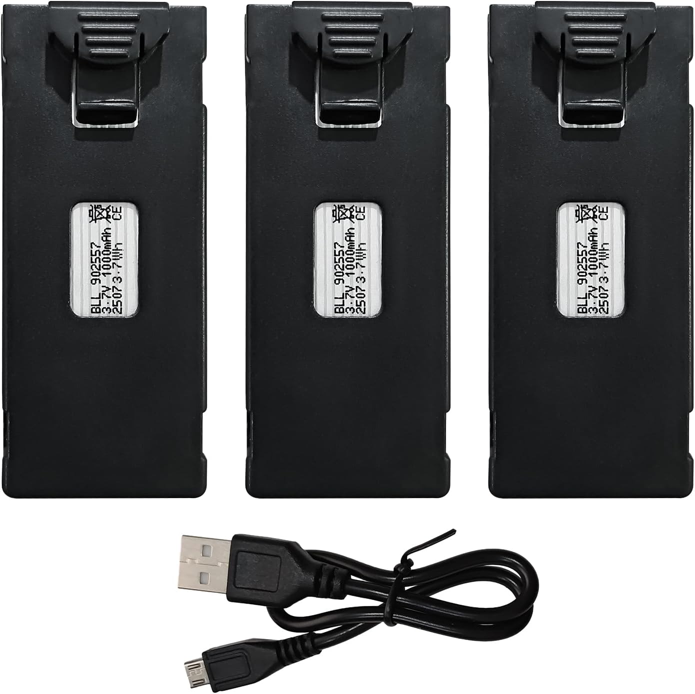 sea jump 3PCS 3.7V 1000mAh Lipo Battery with USB Charging Cable Suitable for E88 E88MAX E99 E99MAX BD101 P15PRO P8 A13 A15 K10MAX RC Drone, Aerial Quadcopters High-Capacity Battery Spare Parts