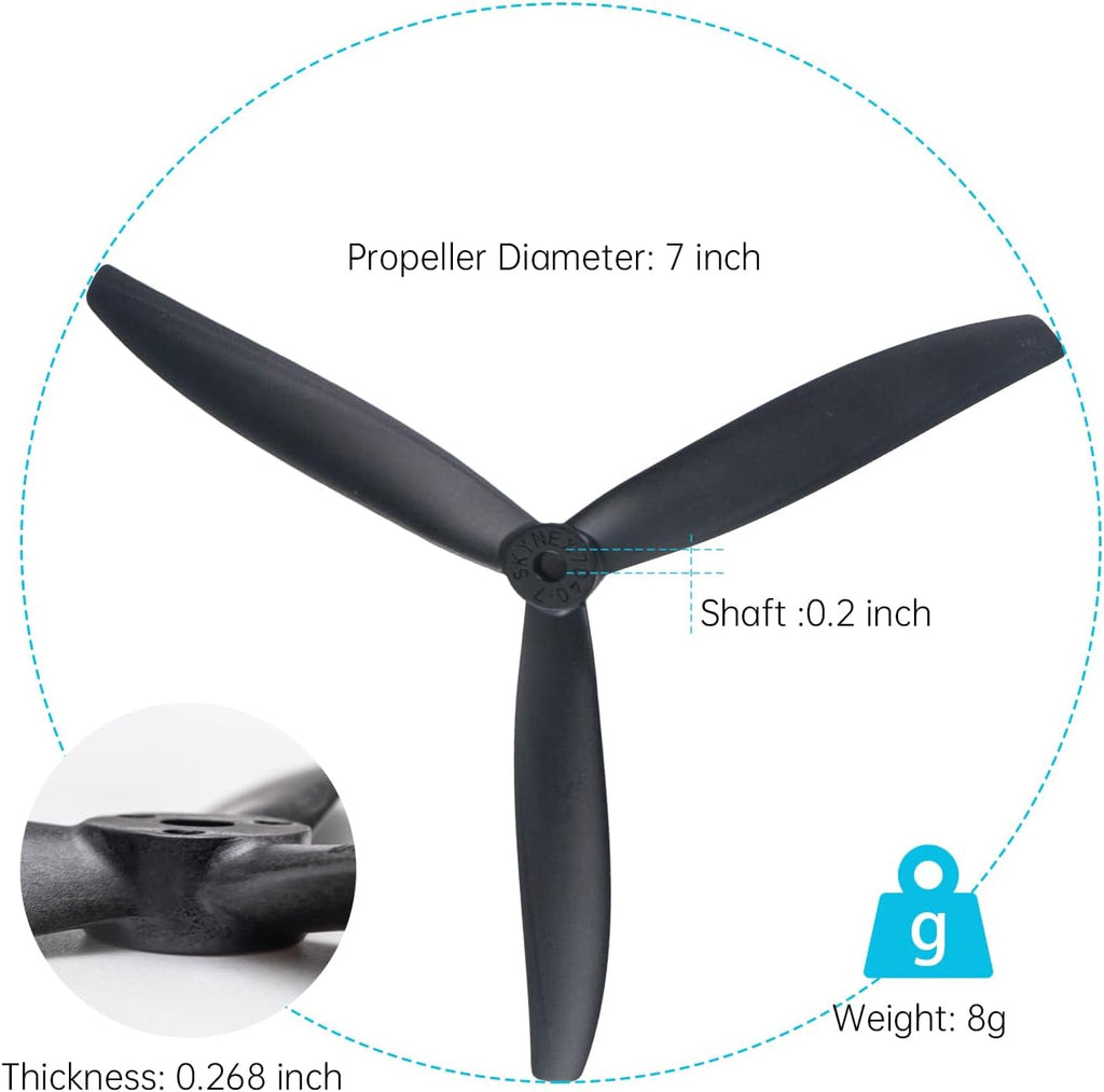 7-Inch Glass Fiber Nylon Propellers, 3-Blade Props for Cinelifter FPV Drones, Black (8 pcs - 4 CW, 4 CCW)