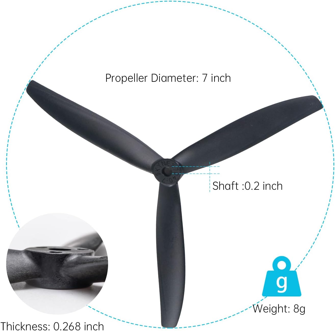 7-Inch Glass Fiber Nylon Propellers, 3-Blade Props for Cinelifter FPV Drones, Black (8 pcs - 4 CW, 4 CCW)