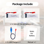 2 Pcs 3.7V 500mAh 25C 721855 JST Plug Rechargeable Lipo Battery with 1S USB Charger for UDI U818A U817A U817 U818A-1 V959 V222 V929 RC Quadcopter Drone
