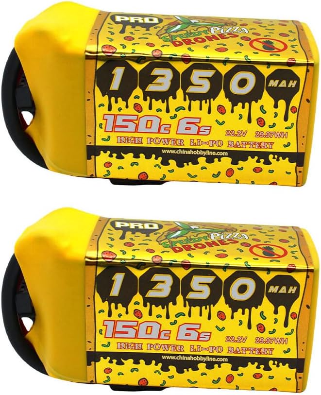 CNHL Speedy Pizza 1350mAh 6S Lipo Battery 22.2V 150C with XT60 Plug for FPV Racing Rc Quadcopter Helicopter Airplane (2 Packs)