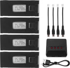 3.7V 1800mAh Li-po Batteries(4PCS) with 4-in-1 Charger for E88 E88PRO E88MAX E525 E99 E99PRO P1 P5PRO K3 S1 P8 RC Drone