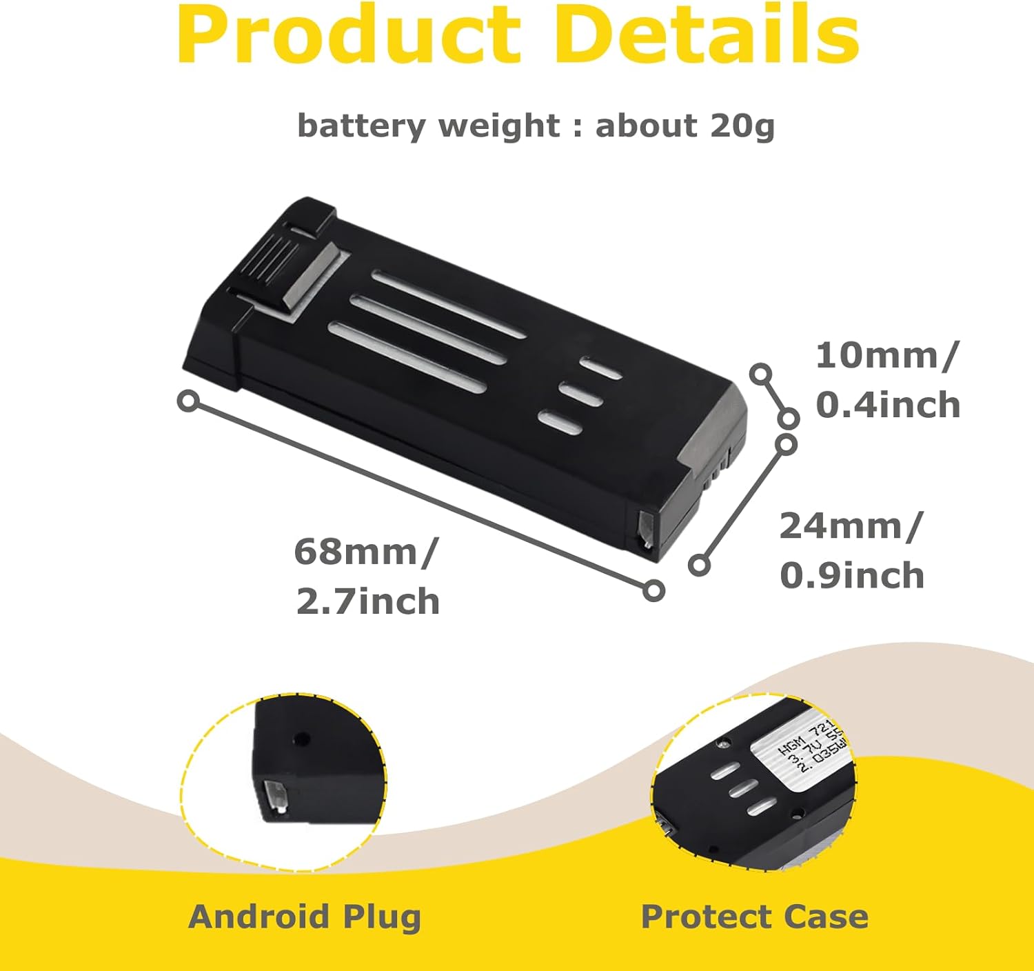 5 pcs 550mAh 25C 721855 Case Protected Lipo Batteries Compatible with E58 L800 JY019 S168 3.7V WiFi Mini FPV Quadcopter RC Drone