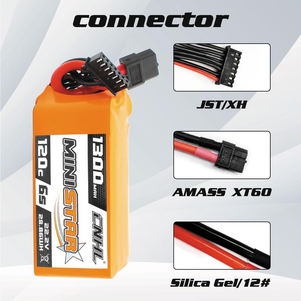 CNHL 1300mAh 6S Lipo Battery 22.2V 120C with XT60 Plug for FPV Racing RC Quadcopter Helicopter Airplane Drone(2 Packs)