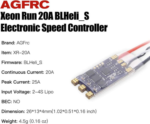 AGFRC 20A ESC Brushless DSHOT600 BLHeli_S 2-4S Lipos Electronic Speed Controller for FPV QAV Drone Multirotor Quadcopter (XR-20A)