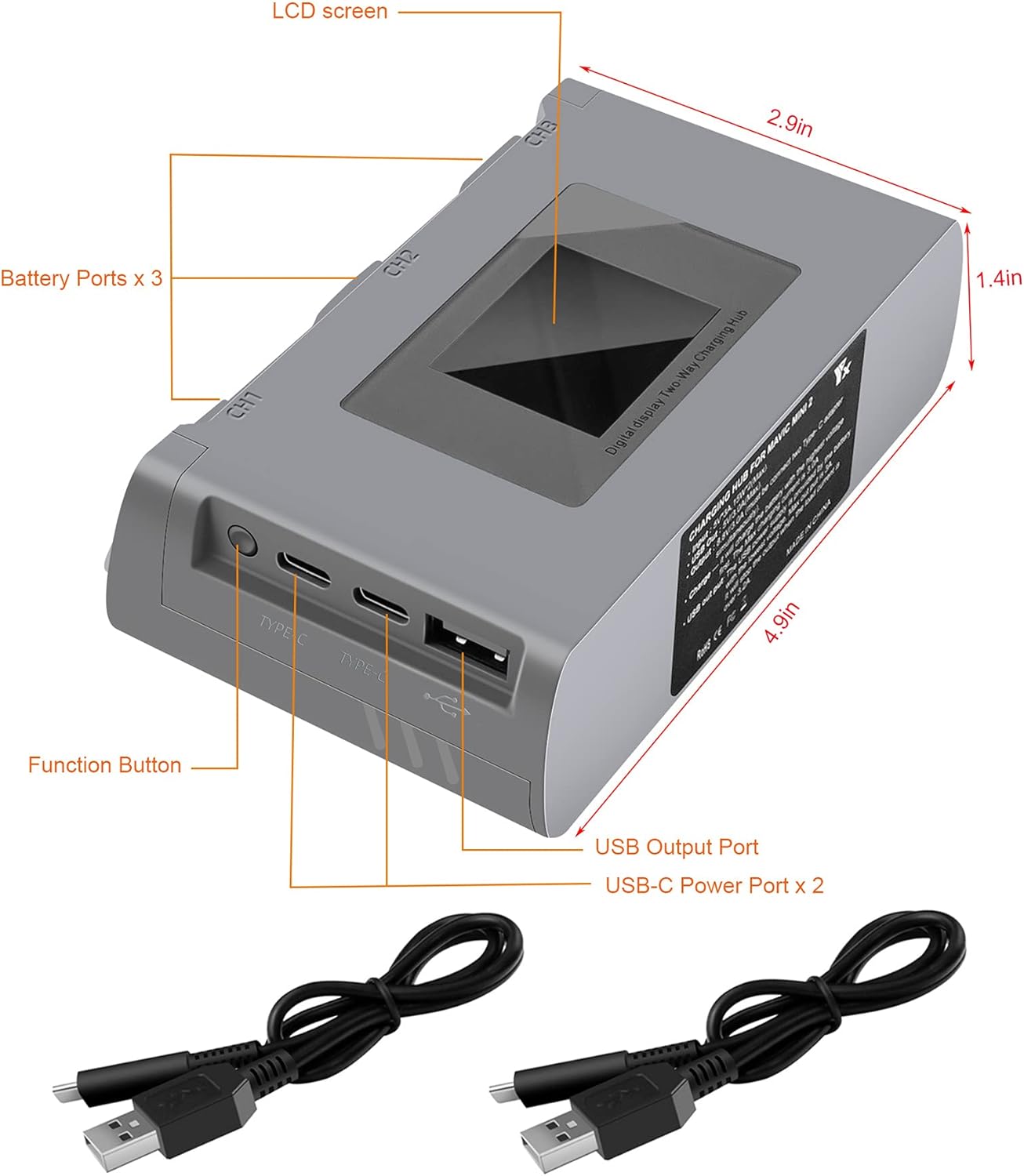LCD Two-Way Battery Charger Hub for DJI Mini 4K,2,2 SE Drone,Charging Three Batteries in Sequence Charge Accessories