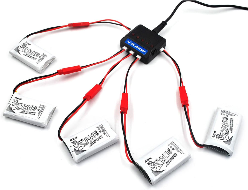 Coonyard (10-Pack) 3.7V 800mAh Lithium Battery with 5-in-1 Charger for SYMA X5C X5C-1 X5 X5SC X5SW H5C V931 S5C S5W SS40 FQ36 T32 T5W H42 CW4 Remote Control Drone