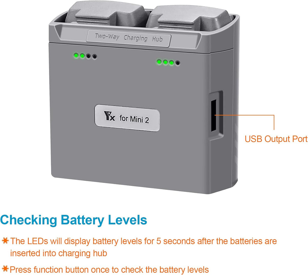 Two Way Charging Hub for DJI Mini 4K,2,2 SE,Mini SE Drone Battery,Check Two Batteries Level,Charging in Sequence Accessories