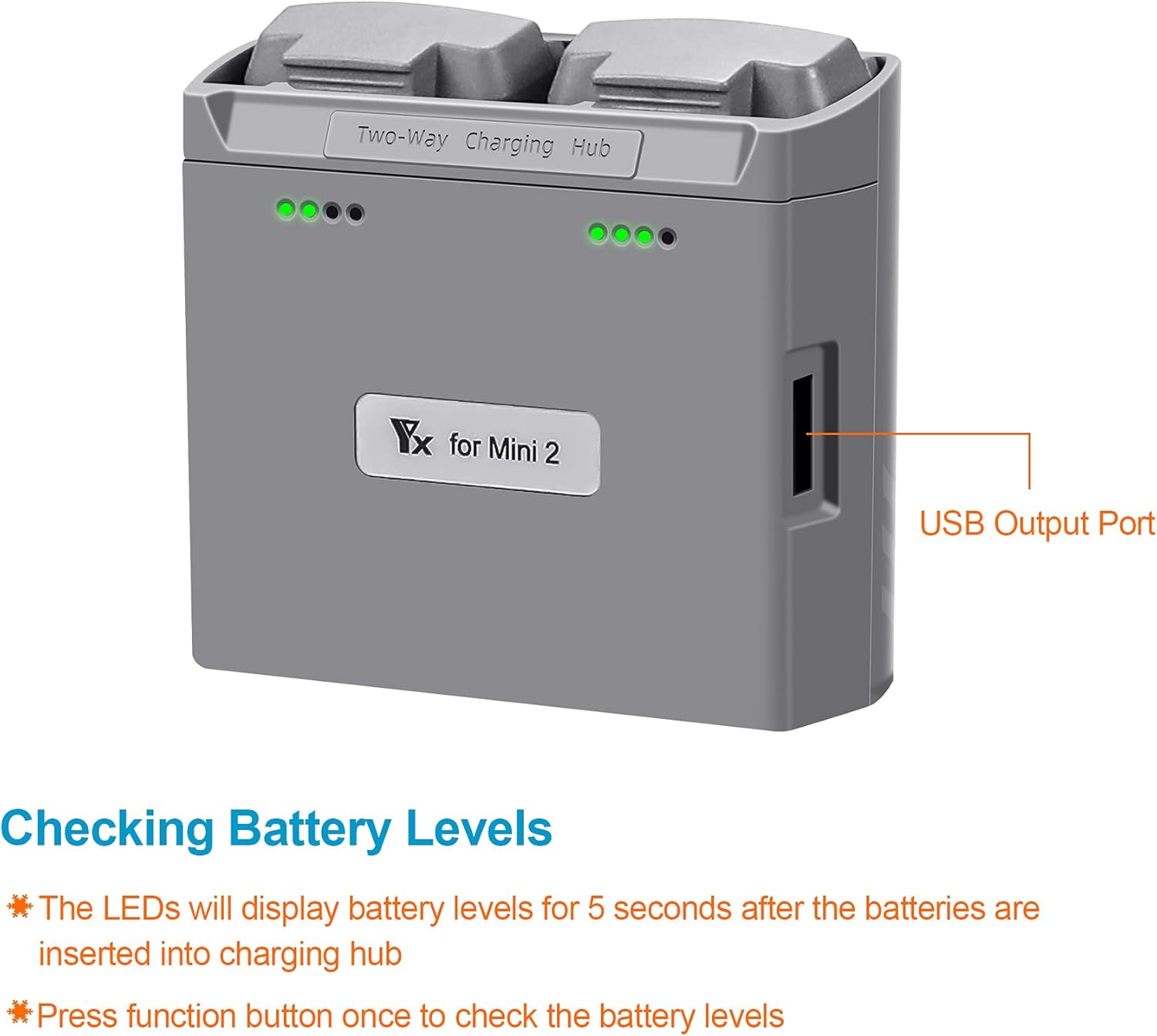 Two Way Charging Hub for DJI Mini 4K,2,2 SE,Mini SE Drone Battery,Check Two Batteries Level,Charging in Sequence Accessories