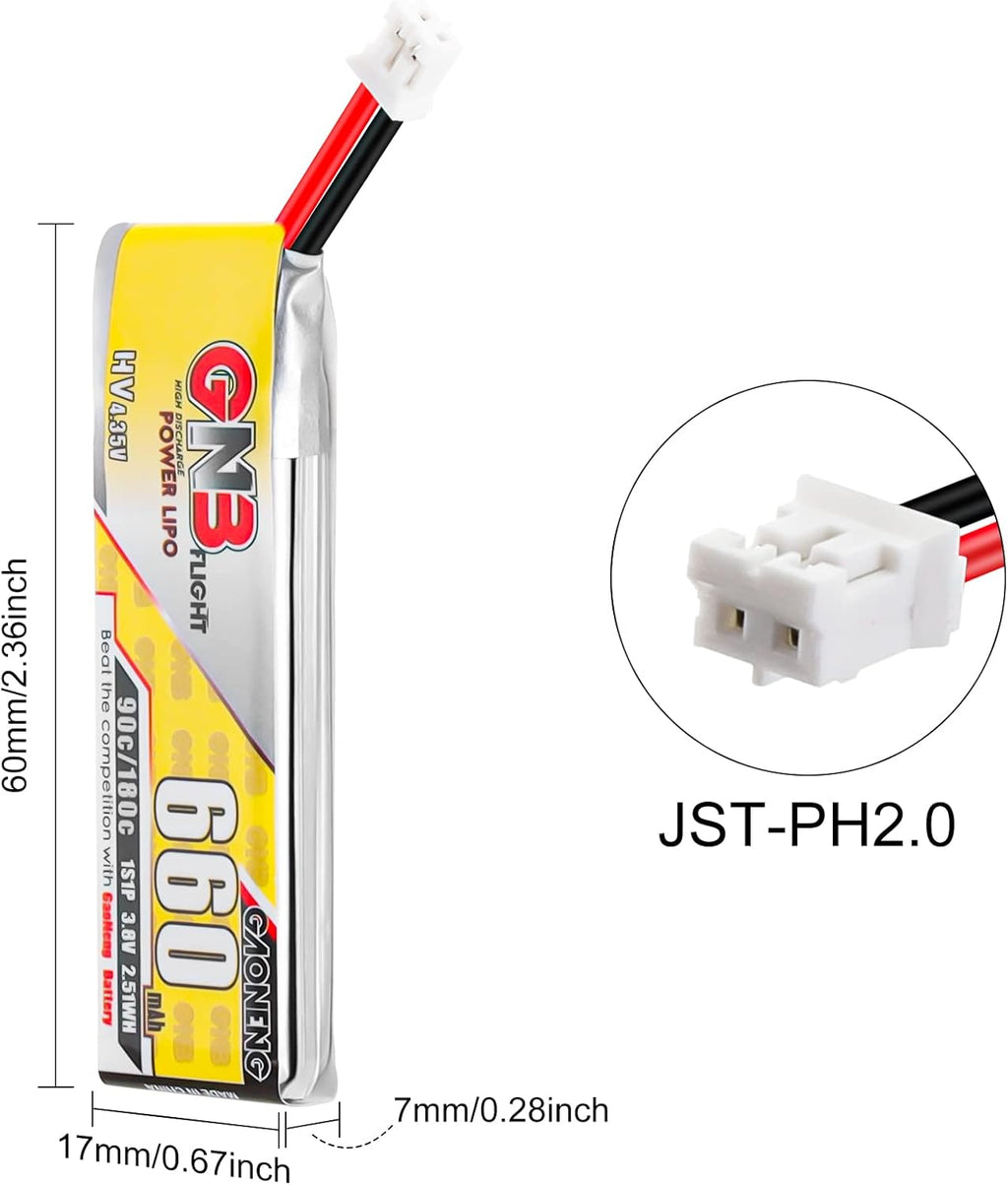 Crazepony 660mAh 1S LiPo Battery, 4PCS 3.8V LiHV Batteries 90C/180C JST-PH2.0 Connector for Eachines Trashcan Emax Tinyhawk Freestyle II Snapper7 Mobula7 75mm Micro FPV Racing Drone