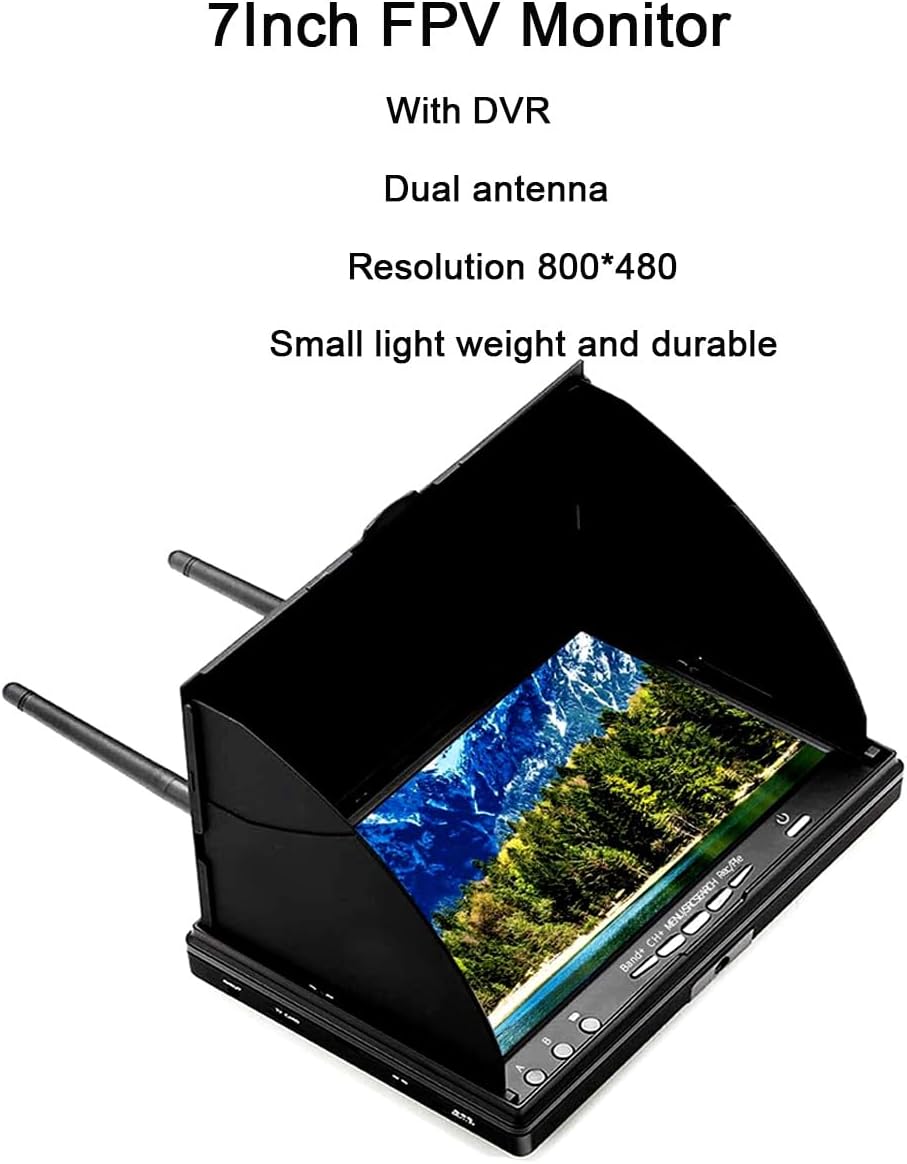 SoloGood 5.8Ghz 7Inch FPV Monitor with DVR 40Channels 800 x 480 LCD Monitor/Display Screen Receiver Monitor Built in Battery for FPV Drone Quadcopter RC Car¡­