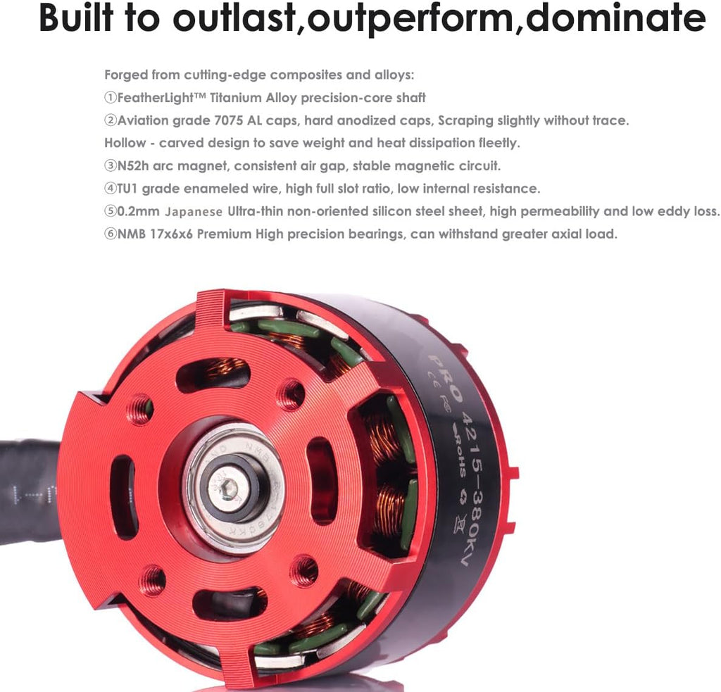 PRO 4215-380kv Brushless Motor 6-12s for 13-15inch Propeller,FPV Multicopter Drone Replacement,Heavy Lift 7.1kg (15.6 lbs) Compatible with Long Range RC Airplane,Quadcopters,Hexcopters,Octocopters