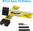 4pcs BT2.0 550mAh 1S Battery 3.8V 95C FPV Lipo Battery with BT2.0 Connector for 1S FPV Tiny Whoop Drone Quadcopters Like Air75, Meteor75 Pro, Cetus Pro, Cetus X Brushless Drones