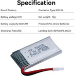 3.7V 400Mah Lipo Battery - 5Pcs Drone Batteries with 5-in-1 USB Charger for Syma Q11 H99W H31 H6C H98 TR-C385 TR-P51 TR-F22 Quadcopter Parts Aircraft Drones Lithium Battery Rechargeable AT-96