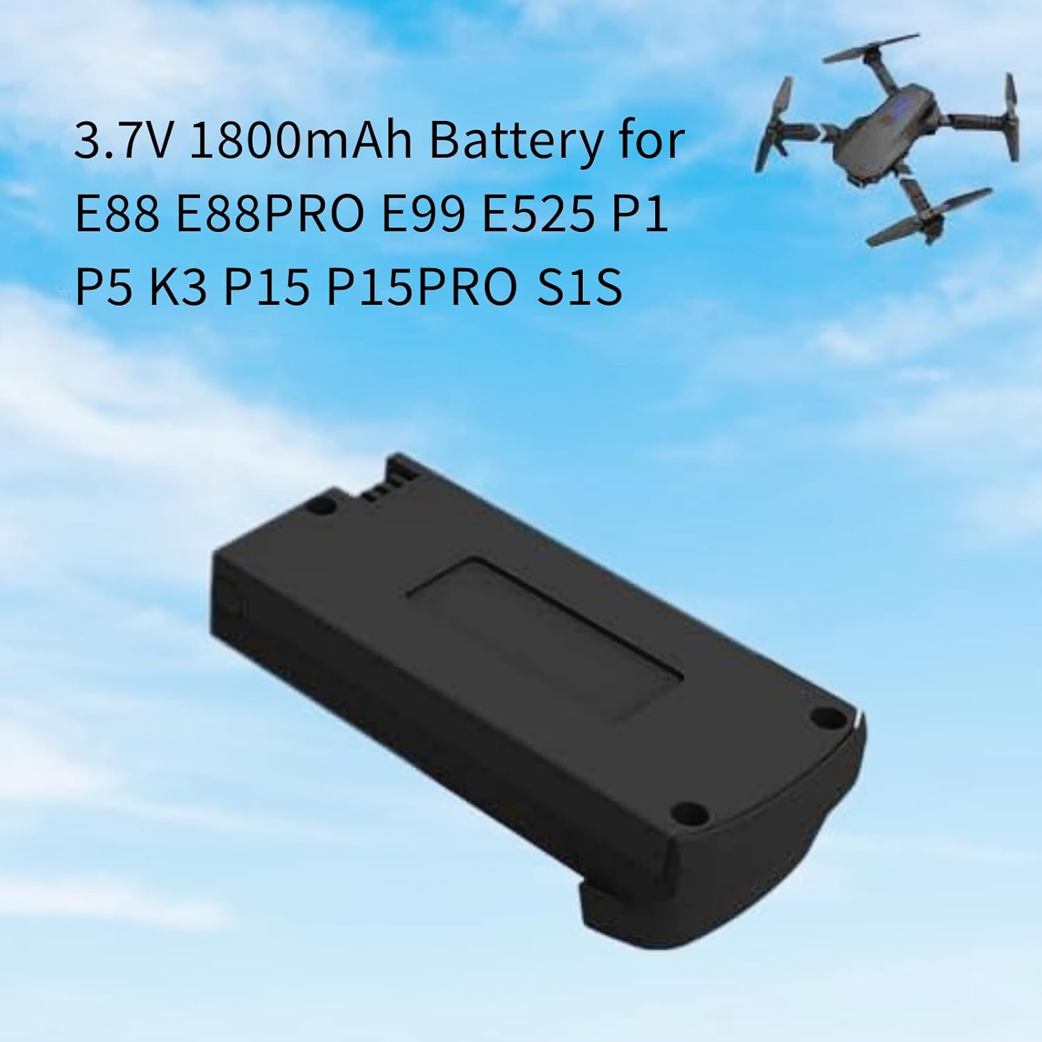 1800mAh 3.7V Battery for E88 E88PRO E99 E99PRO E525 P1 P5 P8 K3 P15 P15PRO LS-S1S V88 Drone Quadcopter Rechargable Battery with USB Charging Cable (5 Pack)
