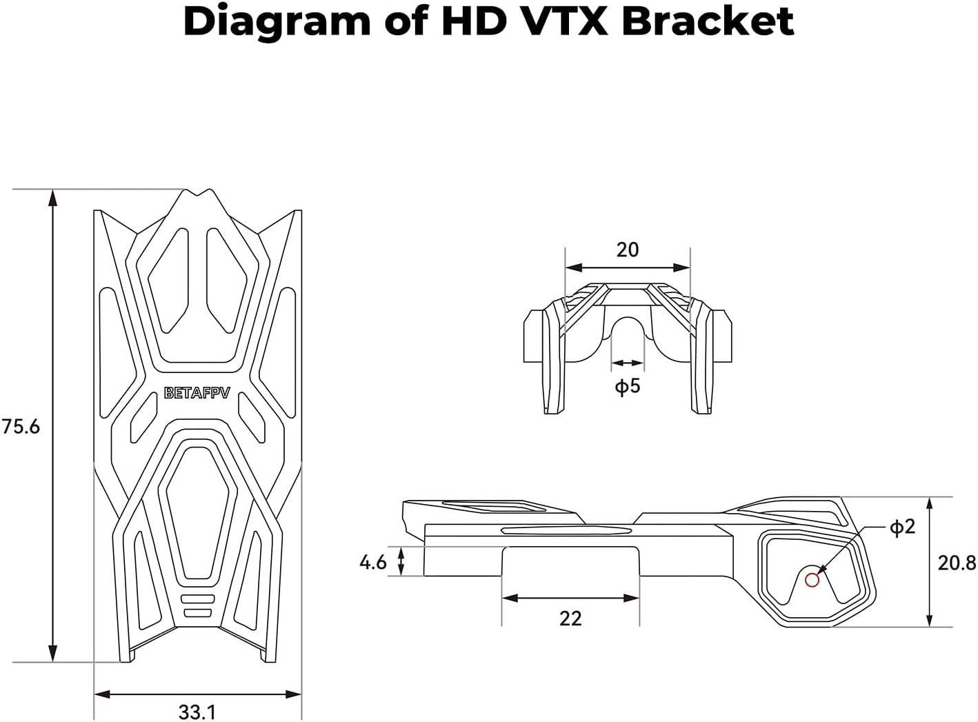 BETAFPV Pavo Femto Brushless Whoop Drone Frame with HD VTX Bracket Camera Canopy for O4 Air Unit, Modular Design, 75mm Wheelbase, PA12 Material, Effortless Install, for DIY Cinewhoop Drone Quadcopter