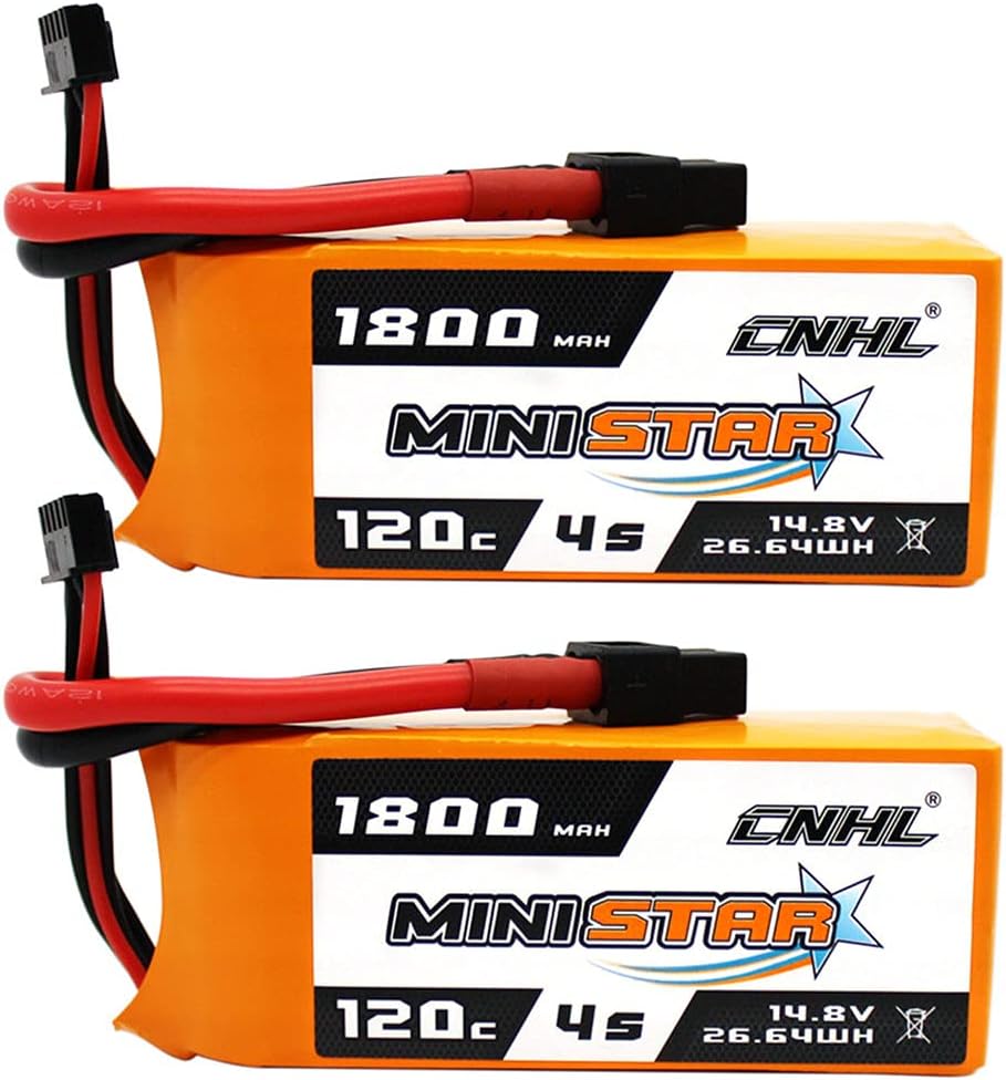 CNHL 1800mAh 4S Lipo Battery 14.8V 120C with XT60 Plug for RC Airplane Boat Heli Airplane Drone FPV Racing Hobby (2 Packs)