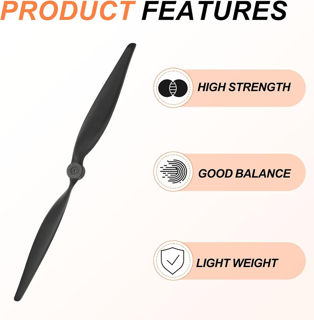 MECCANIXITY 3 Pcs 14x7 Inch Propeller RC Propellers 2-Vane Blades Props with Washer for RC Airplane Aircraft Prop Controlled Airplanes Lightweight Drones, Black