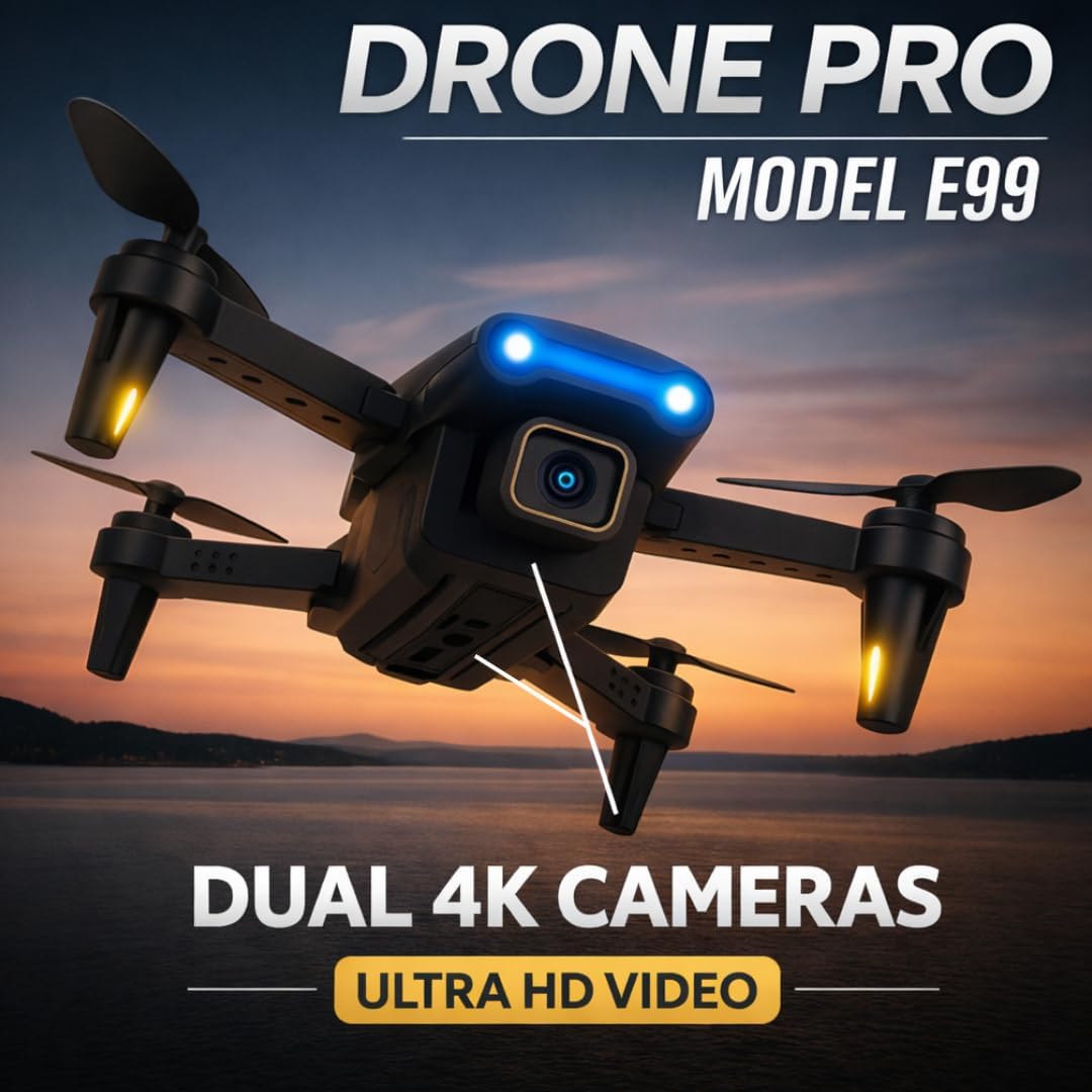 Mini E99 Pro RC Drone with Dual Camera, WiFi FPV, Foldable Design, Brushless Motor, Remote Control, 1 Rechargeable Batteries ¨C Electronic Camera Drone