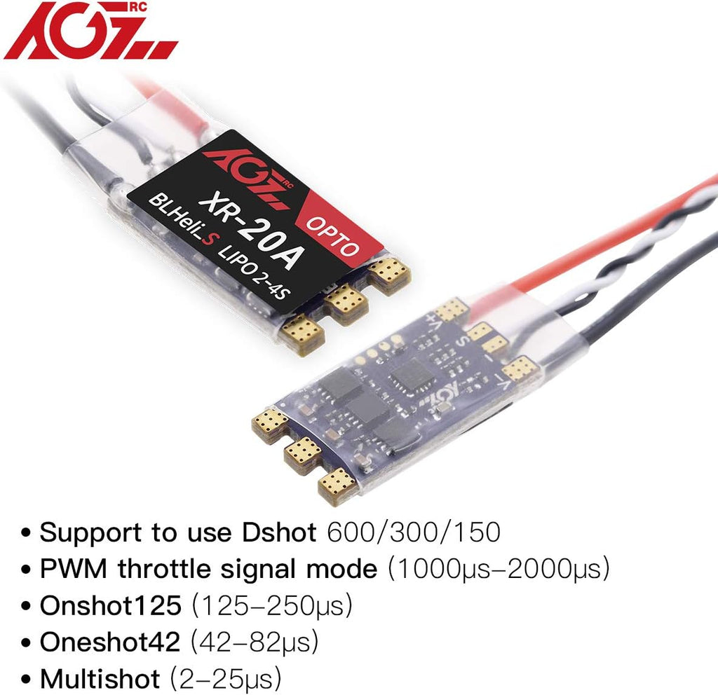 AGFRC 20A ESC Brushless DSHOT600 BLHeli_S 2-4S Lipos Electronic Speed Controller for FPV QAV Drone Multirotor Quadcopter (XR-20A)