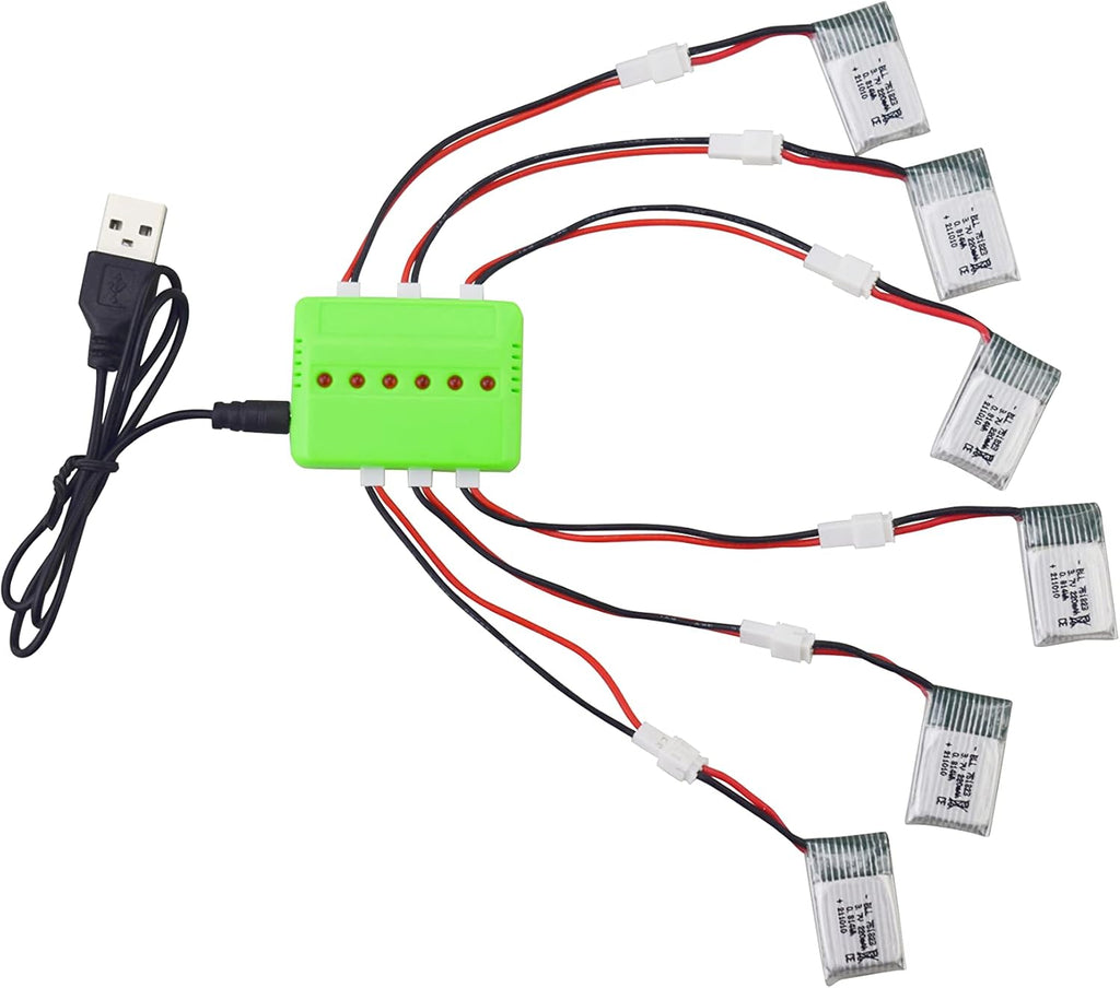 Fytoo Accessories 6PCS 3.7V 220mah Lithium Battery & 6 in 1 Balance Charger for E010 E010C E011 E011C E013 GoolRC T36 NINHUI NH010 F36 H36 HS210 SANROCK GD65A ATOYX AT-66 Four-axis RC Drone Battery