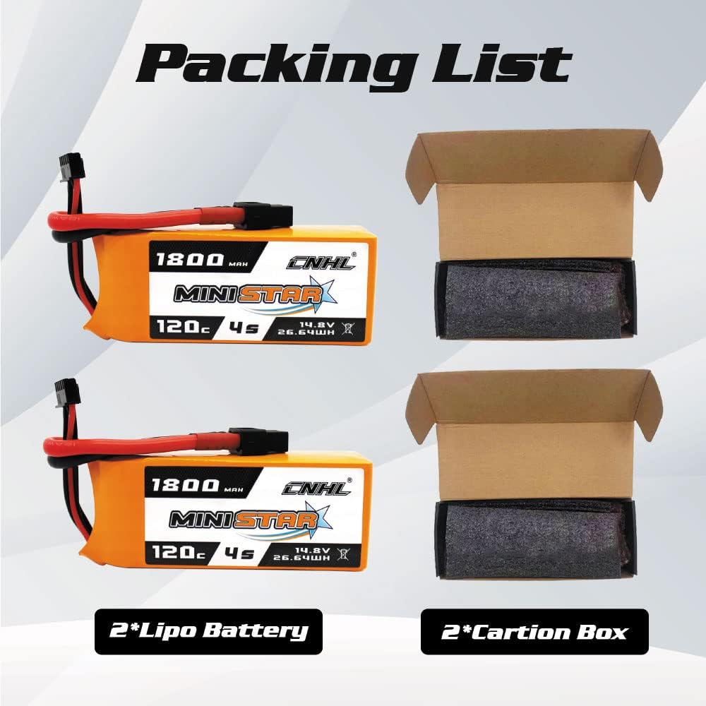 CNHL 1800mAh 4S Lipo Battery 14.8V 120C with XT60 Plug for RC Airplane Boat Heli Airplane Drone FPV Racing Hobby (2 Packs)