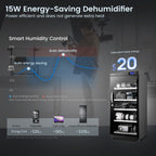 FORSPARK 125L Dual-Core Camera Dehumidifier Dry Cabinet, Quiet Humidity Control Storage with Lock & 4 Adjustable Shelves for DSLR, Lenses, Drones, Studios, Collectibles - 15W Energy Efficient, Black