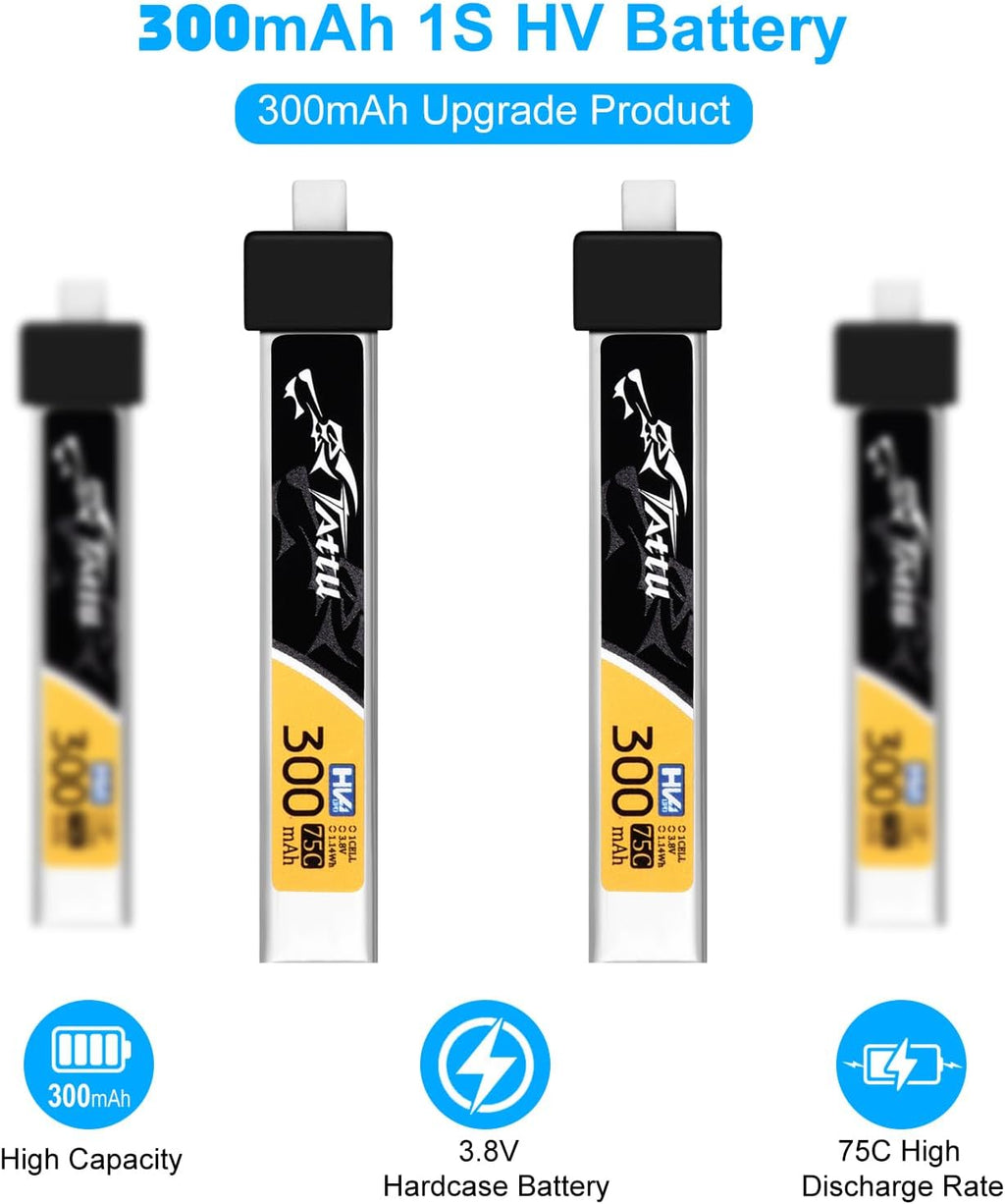 4pcs BT2.0 300mAh 1S Battery 3.8V 75C FPV Lipo Battery with BT2.0 Plug Connector for FPV Tiny Whoop 1S Brushless Whoop Drone