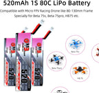 GNB 4pcs 520mAh 1S LiPo Battery 80C HV 3.8v LiHV Battery JST-PH2.0 Connector Upgraded for Inductrix FPV Racing Drone Like EMAX Tinyhawk 2 etc