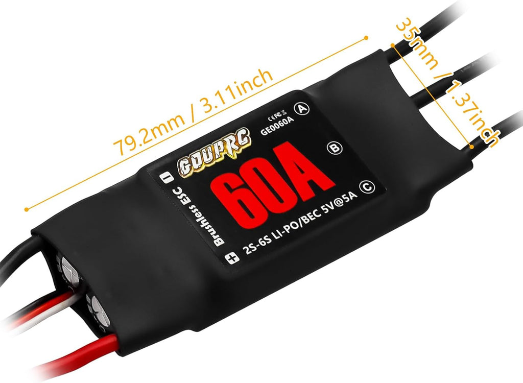 GOUPRC 60A Brushless ESC 2-6S Speed Controller with 5V/7A BEC & XT60 Plugs for Drone RC Helicopter Airplane Fixed Wing DIY RC Multi-axis Aircraft