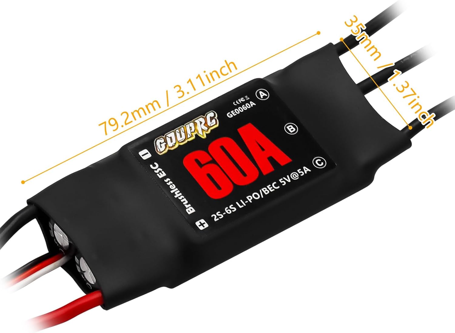 GOUPRC 60A Brushless ESC 2-6S Speed Controller with 5V/7A BEC & XT60 Plugs for Drone RC Helicopter Airplane Fixed Wing DIY RC Multi-axis Aircraft